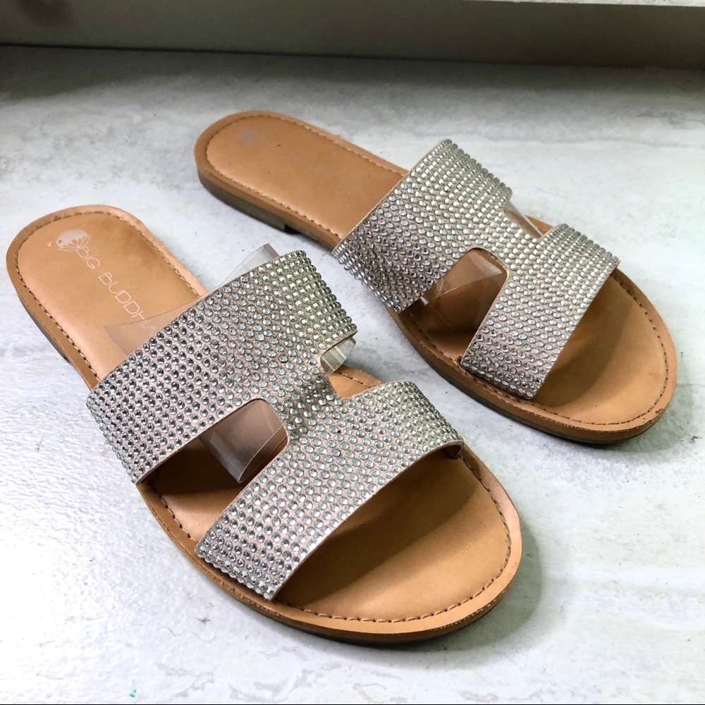 3/$20 Big Buddha bling h strap flat sandals